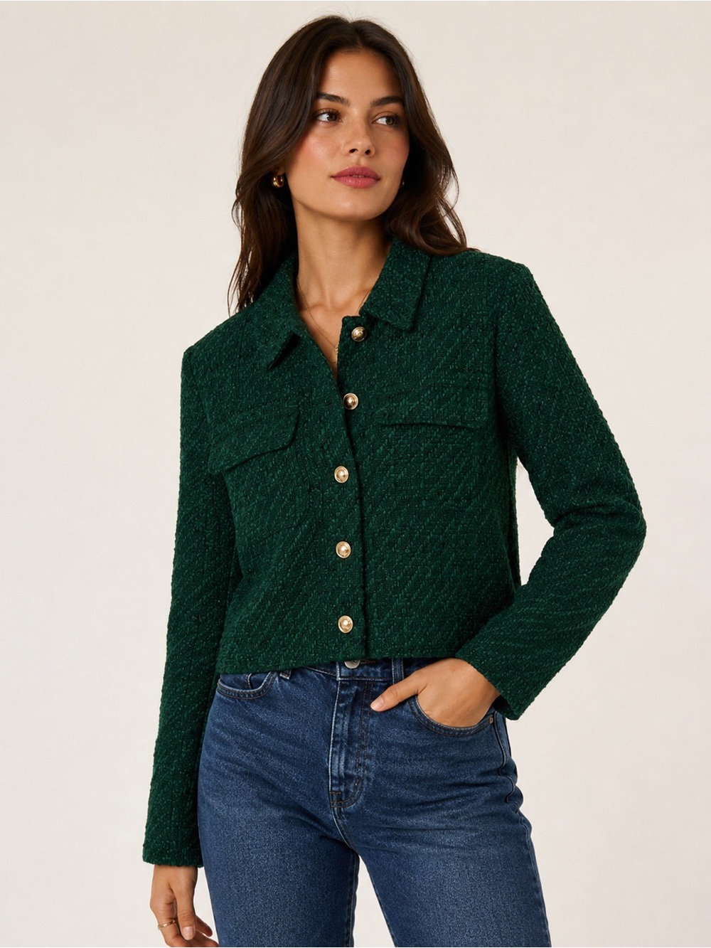 Rachel Zoe Dark Green Textured Jacket/Blazer with Gold Buttons